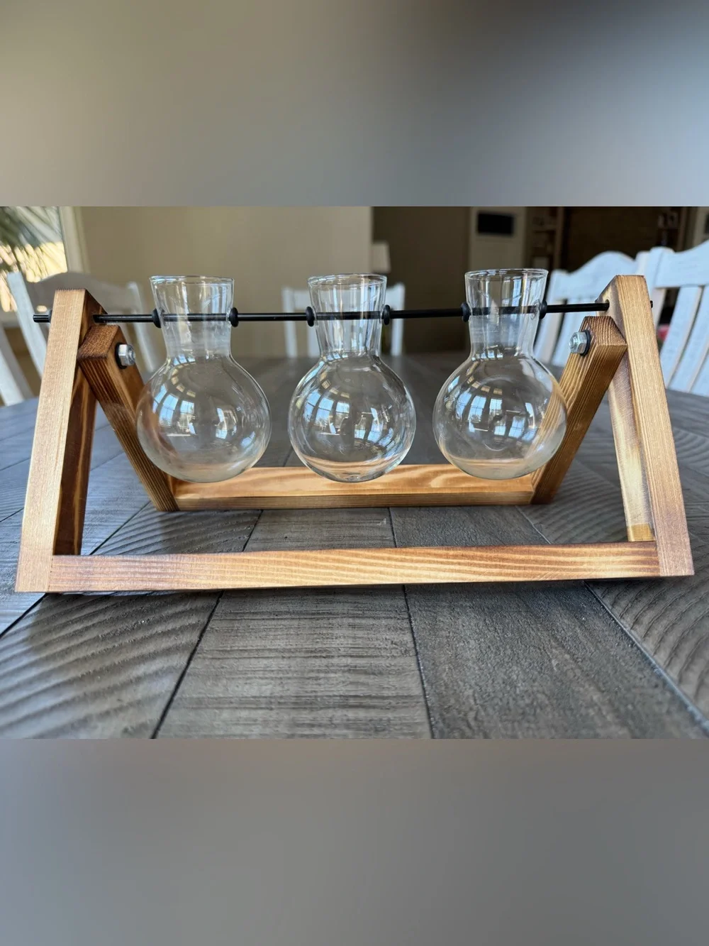 Retro Desktop Plant Terrarium Wooden 3-Vase Farmhouse Tabletop Centerpiece